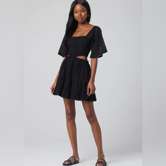 SALT WATER LUXE Black Eyelet Boho Chic Nova Mini Dress Size XS - Picture 1 of 14